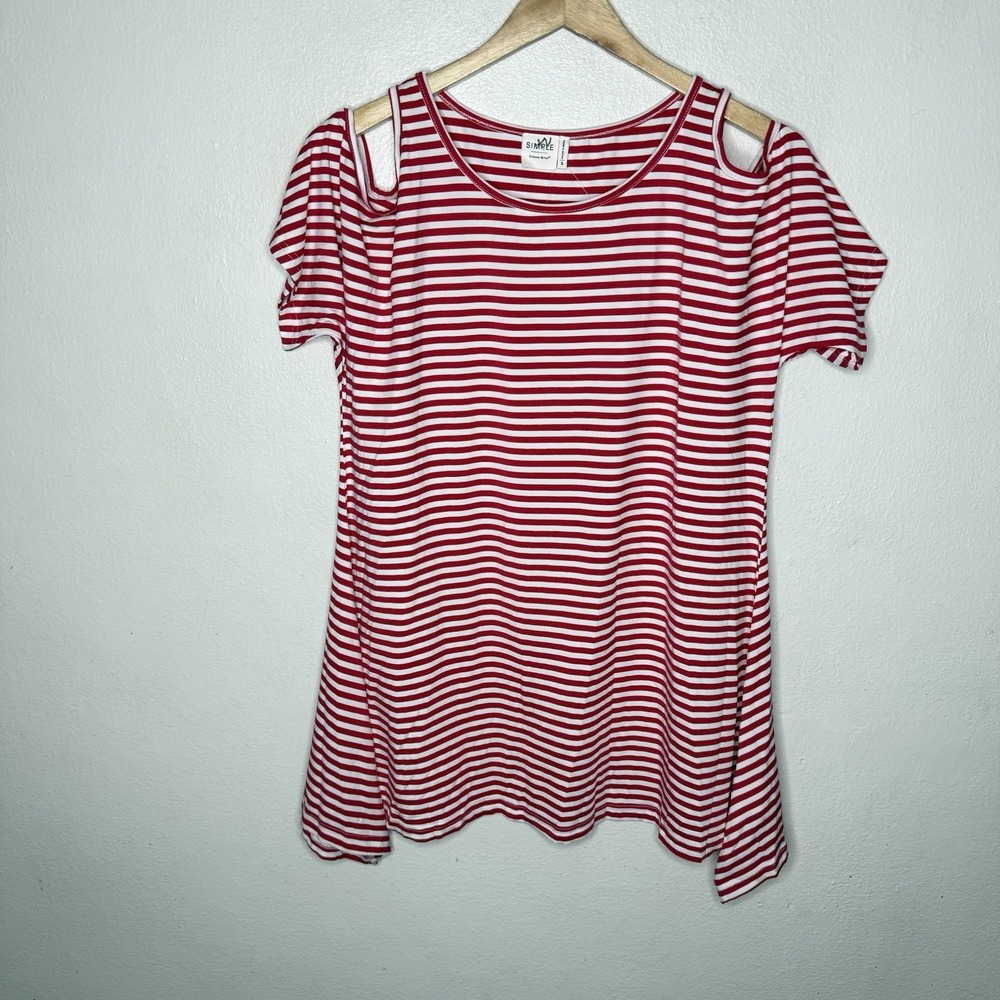 New‎ Simple Suzanne Betro B-Basic Cold Shoulder Side Tail Tunic Red Stripe Small